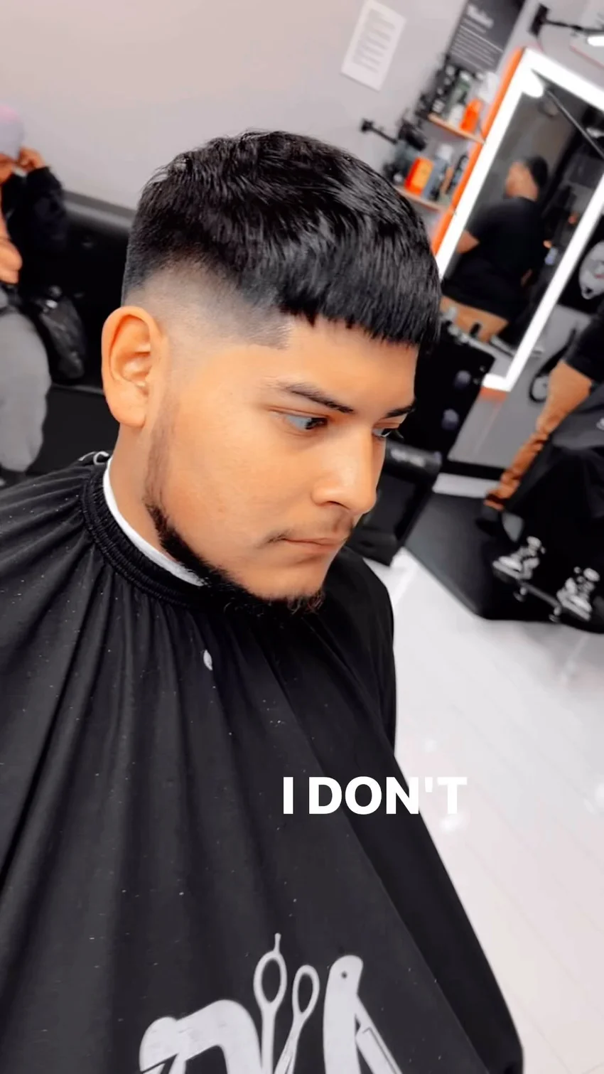 Finished haircut with a clean fringe and faded sides from NorieCutYa’s Instagram